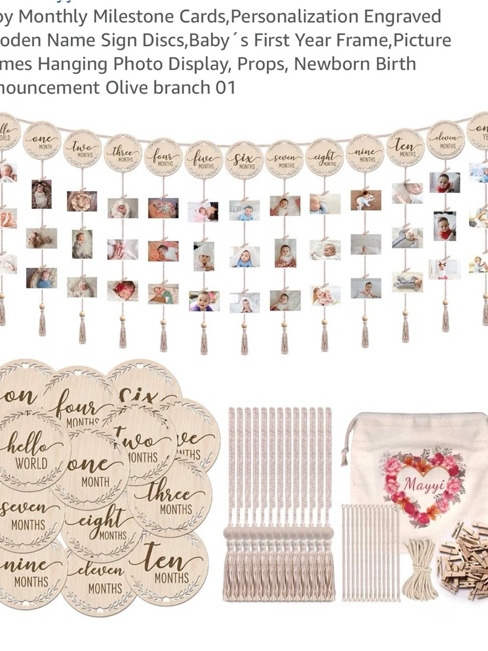 Amazon Baby Monthly Milestone Photo Hanger Set - Natural Wood & Blush Pink